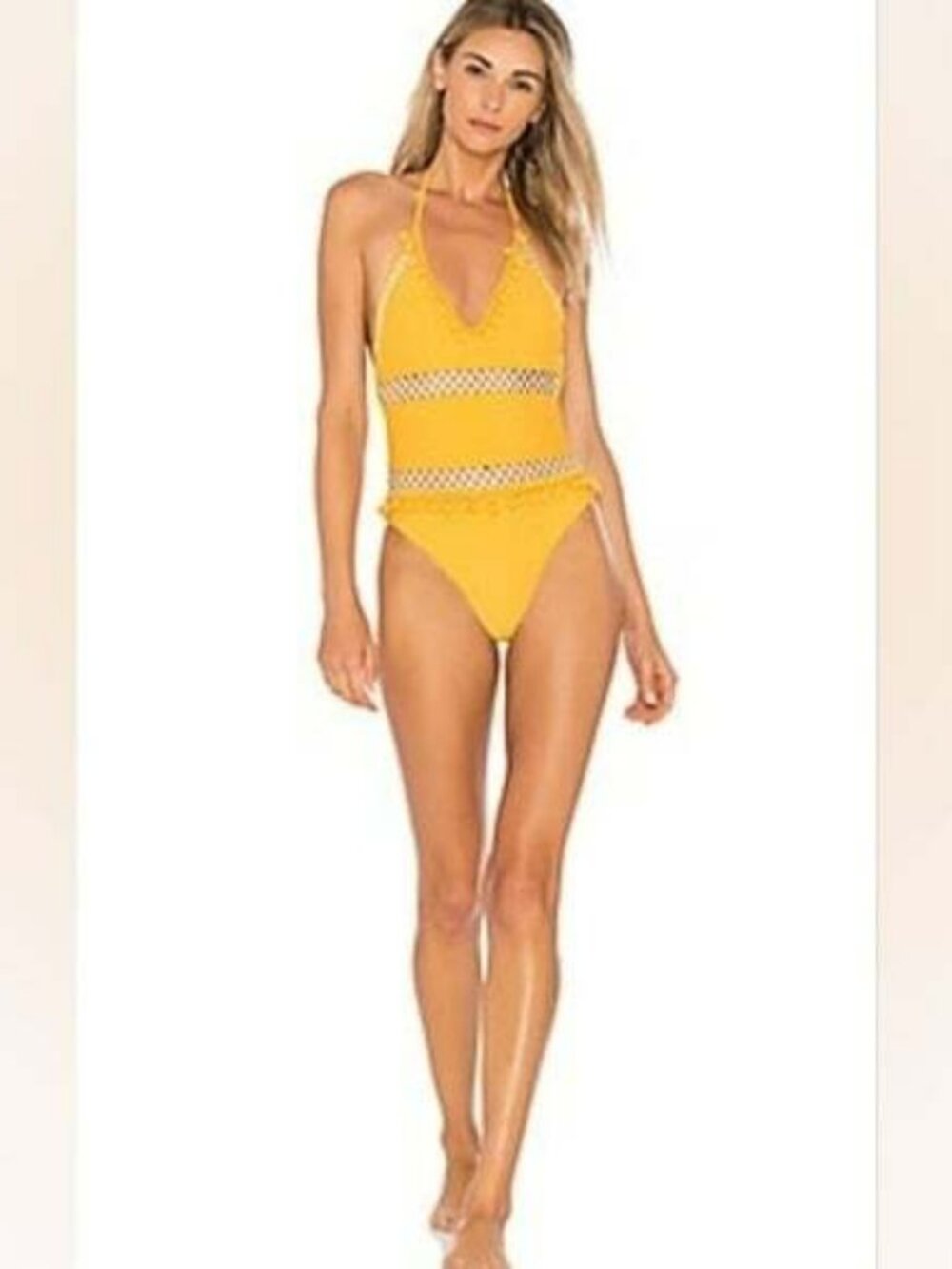TULAROSA Revolve Ember One Piece Open Weave Pom Pom Swimsuit in Small